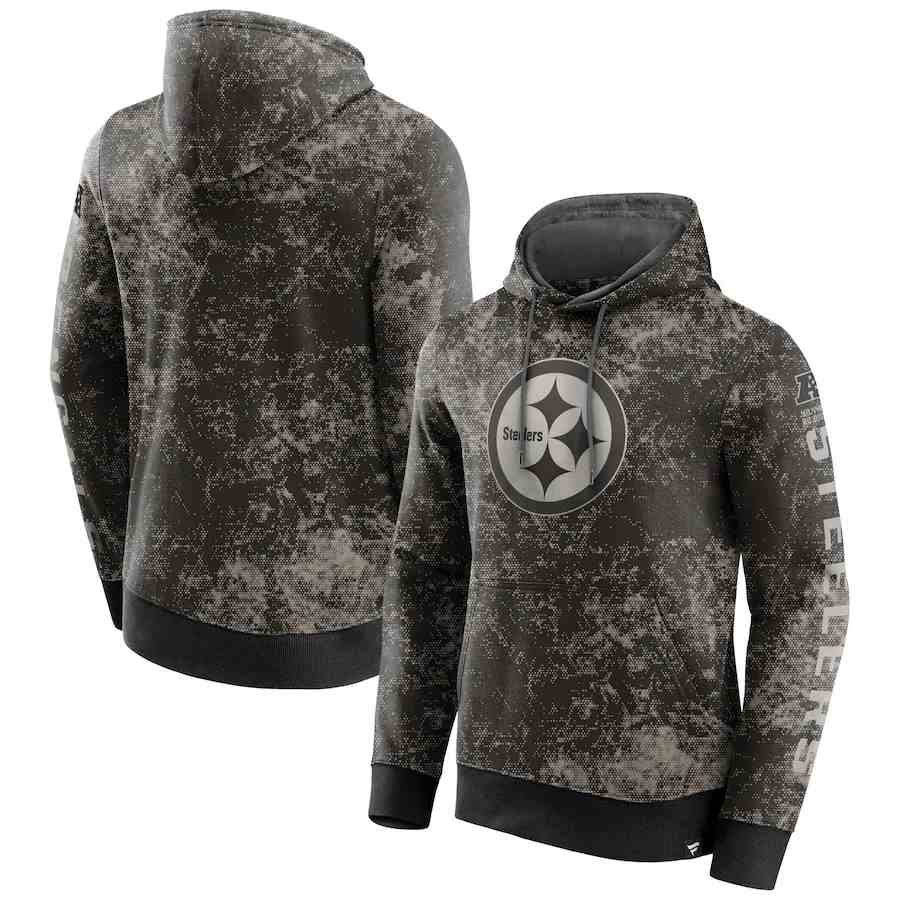 Men's Pittsburgh Steelers BlackGray Blackout Tonal Pullover Hoodie