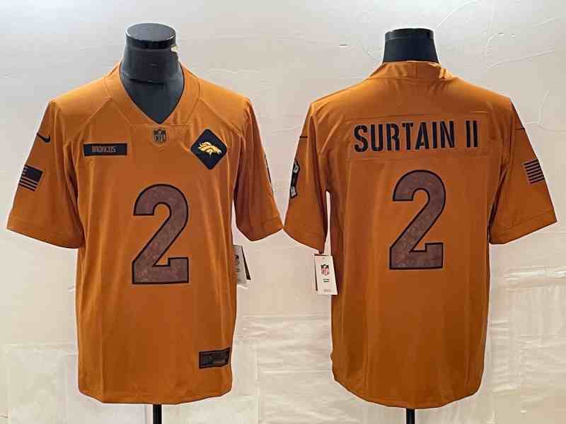 Men's Denver Broncos #2 Patrick Surtain II 2023 Brown Salute To Service Limited Football Stitched Jersey