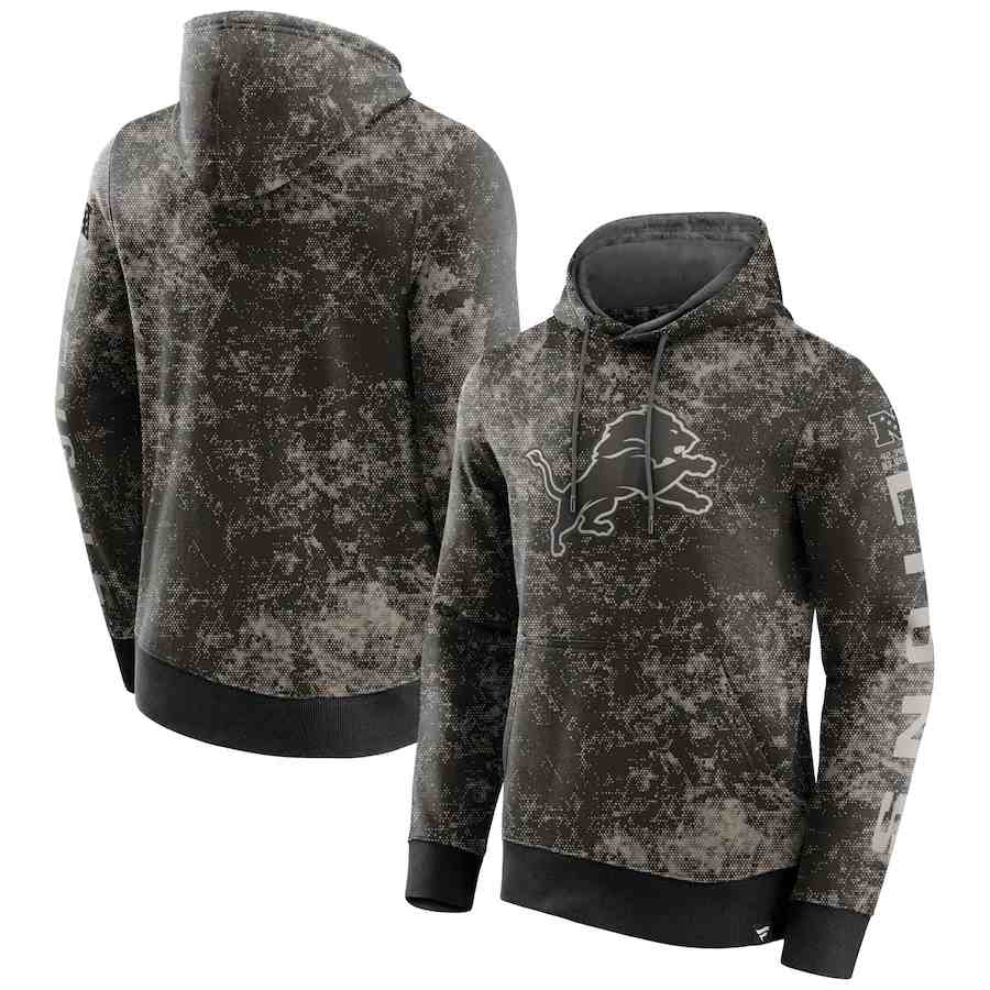 Men's Detroit Lions BlackGray Blackout Tonal Pullover Hoodie