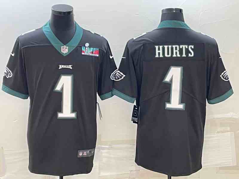 Men's Philadelphia Eagles #1 Jalen Hurts Black Super Bowl LVII Patch Vapor Untouchable Limited Stitched Jersey