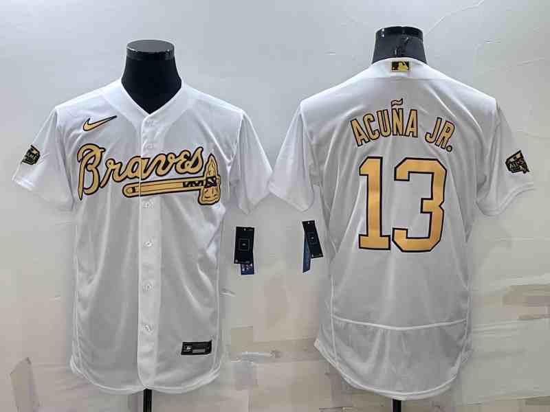 Men's Atlanta Braves #13 Ronald Acuna Jr. White 2022 All-Star Flex Base Stitched Baseball Jersey