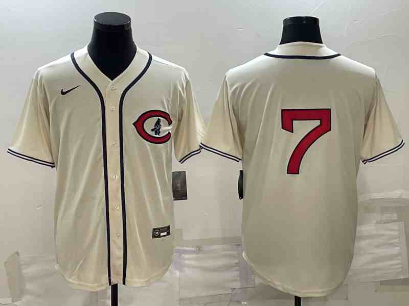 Men's Chicago Cubs #7 Dansby Swanson Cream Turn Back the Clock Stitched MLB Cooperstown Collection Nike Jersey