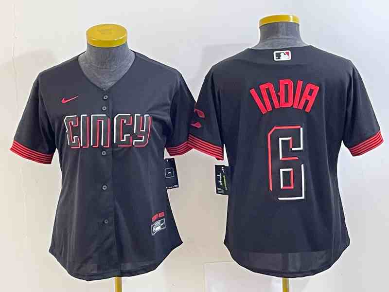 Women's Cincinnati Reds #6 Jonathan India Black 2023 City Connect Stitched Baseball Jersey(Run Small)