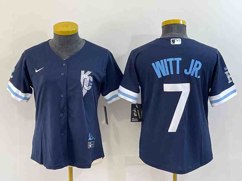 Youth Kansas City Royals #7Bobby Witt Jr  2022 Navy City Connect Cool Base Jersey