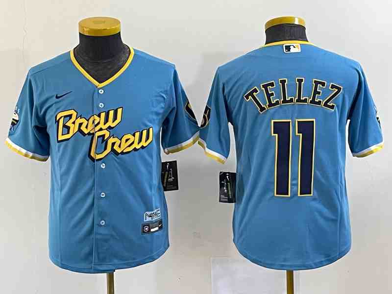 Women's Milwaukee Brewers #11 Rowdy Tellez Powder Blue 2022 City Connect Cool Base Jersey