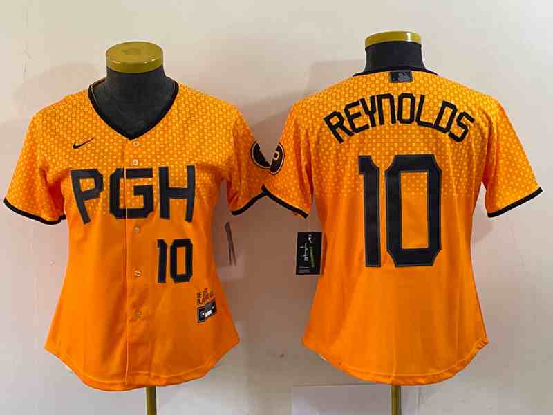 Women's Pittsburgh Pirates #10 Bryan Reynolds Number Yellowd 2023 City Connect Stitched Jersey1