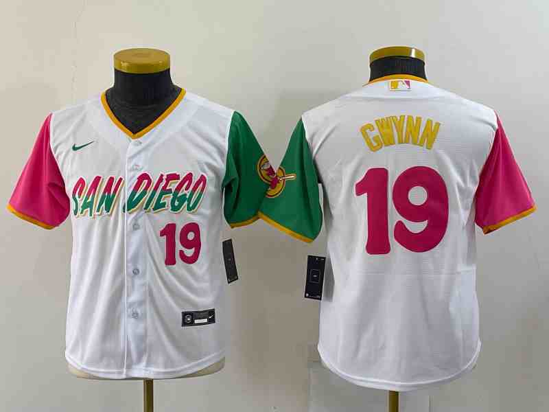 Youth San Diego Padres #19 Tony Gwynn Number White 2022 City Connect Cool Base Stitched Jersey