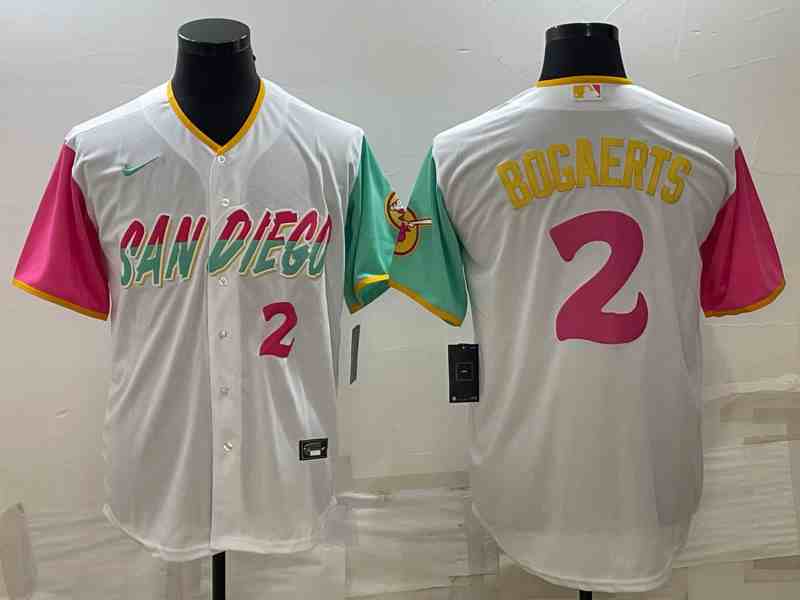 Men's San Diego Padres #2 Xander Bogaerts White Number 2022 City Connect Cool Base Stitched Jersey