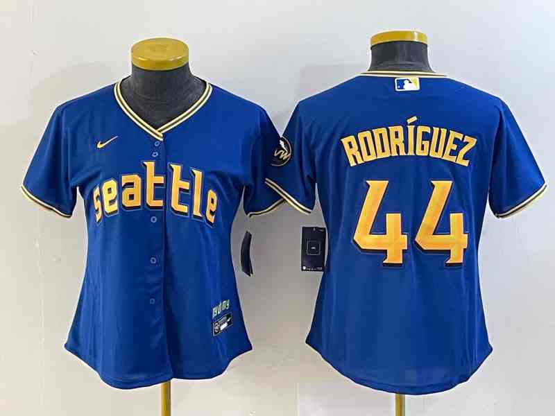Women's Seattle Mariners #44 Julio Rodriguez Blue 2023 City Connect Cool Base Stitched Jersey