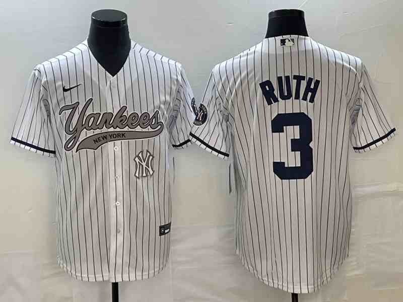 Men's New York Yankees #3 Babe Ruth White With Patch Cool Base Stitched Baseball Jersey 3