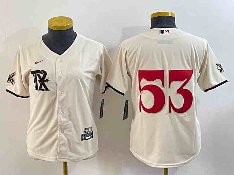 Women's Texas Rangers #53 Adolis Garcia Number Cream 2023 City Connect Cool Base Stitched Jersey