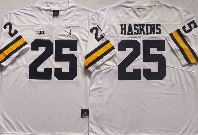 Men's Michigan Wolverines #25 HASKINS White Stitched Jersey