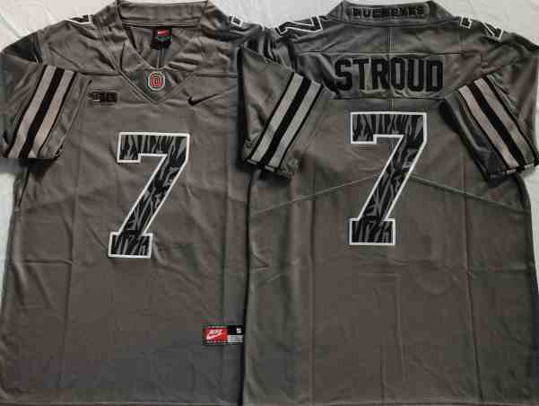 Mens NCAA Ohio State Buckeyes 7 STROUD Grey College Football Jersey