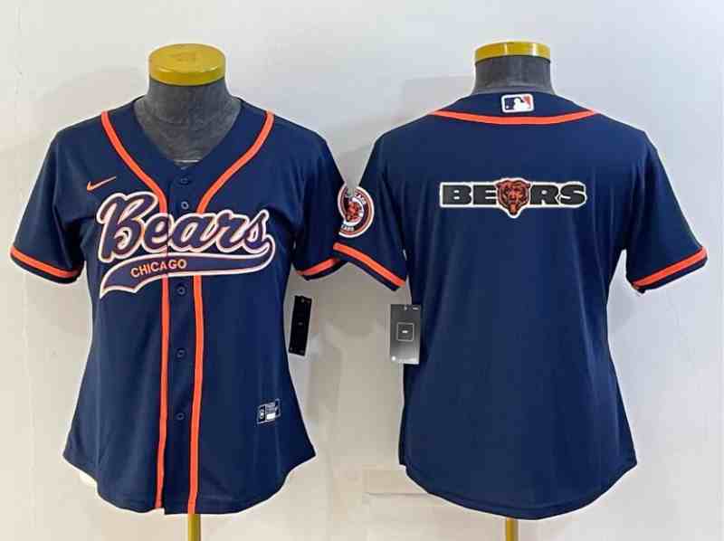 Women's Chicago Bears Navy Team Big Logo With Patch Cool Base Stitched Baseball Jersey