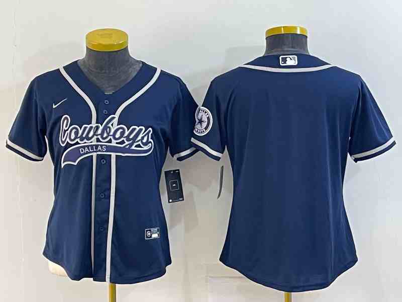 Women's Dallas Cowboys Blank Navy With Patch Cool Base Stitched Baseball Jersey (2)