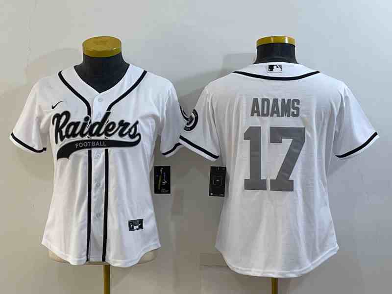 Women's Las Vegas Raiders #17 Davante Adams White Silver With Patch Cool Base Stitched Baseball Jersey