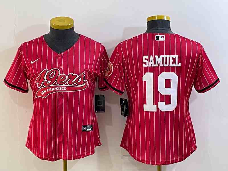 Women's San Francisco 49ers #19 Deebo Samuel Red With Patch Cool Base Stitched Baseball Jersey