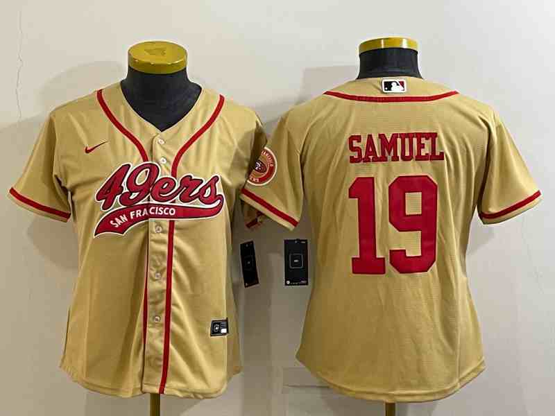 Women's San Francisco 49ers #19 Deebo Samuel Gold With Patch Cool Base Stitched Baseball Jersey