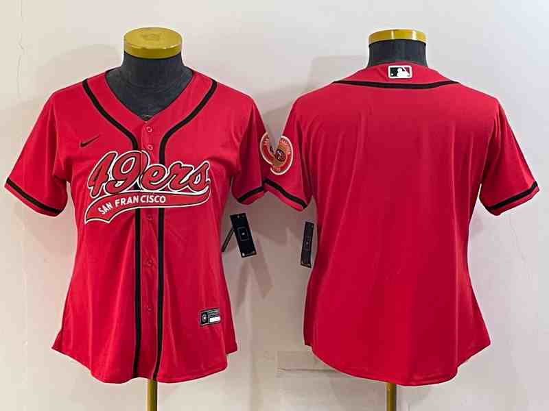 Women's San Francisco 49ers Blank Red With Patch Cool Base Stitched Baseball Jersey (2)