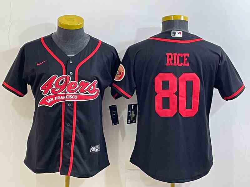 Youth  San Francisco 49ers #80 Jerry Rice Black With Patch Cool Base Stitched Baseball Jersey