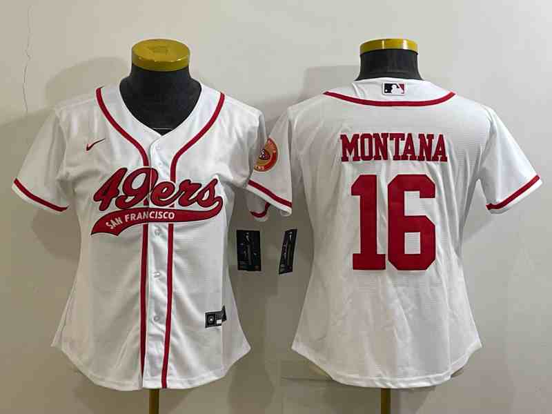 Youth San Francisco 49ers #16 Joe Montana White With Patch Cool Base Stitched Baseball Jersey
