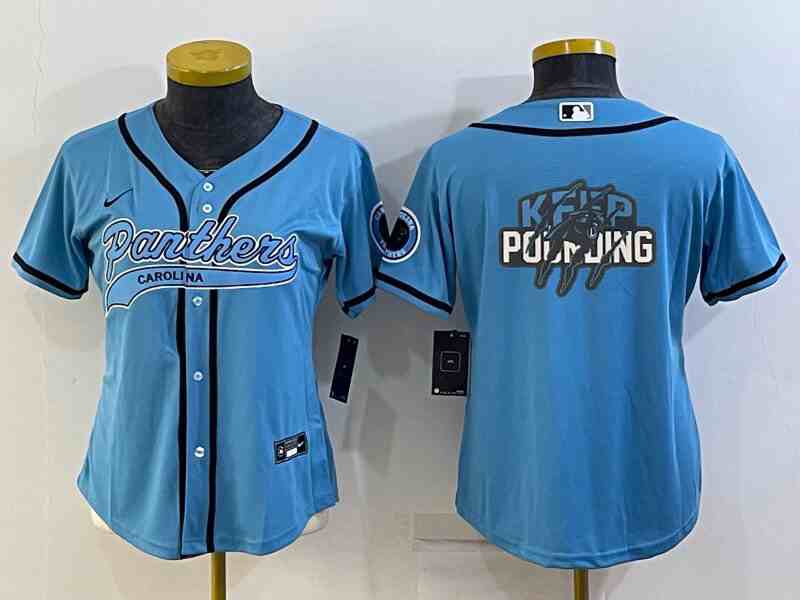 Youth  Carolina Panthers Blue Team Big Logo With Patch Cool Base Stitched Baseball Jersey