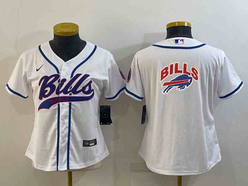 Women's Buffalo Bills White Team Big Logo With Patch Cool Base Stitched Baseball Jersey