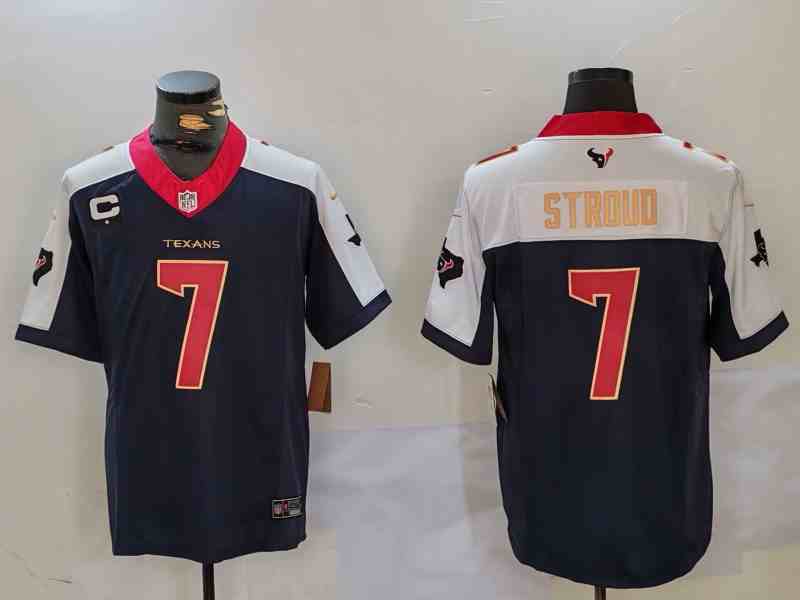 Men's Houston Texans #7 C.J. Stroud NavyWhite Gold 2024 F.U.S.E. With 1-Star C Patch Limited Stitched Jersey