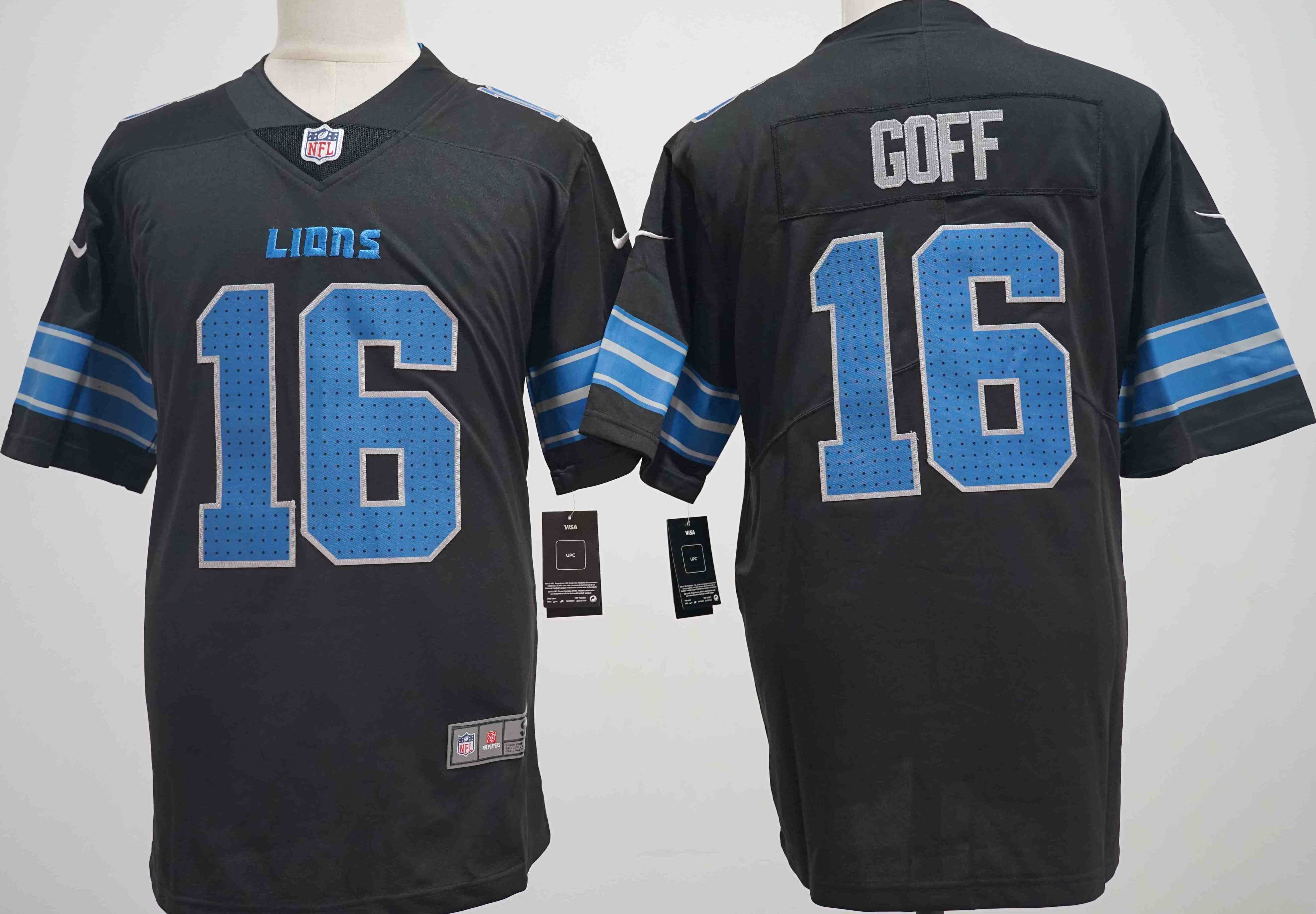Men's Detroit Lions #16 Jared Goff Black Vapor Limited Stitched Jersey