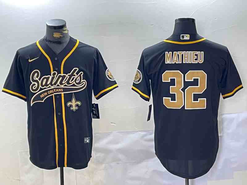 Men's New Orleans Saints #32 Tyrann Mathieu Black Cool Base Stitched Button Jersey-2