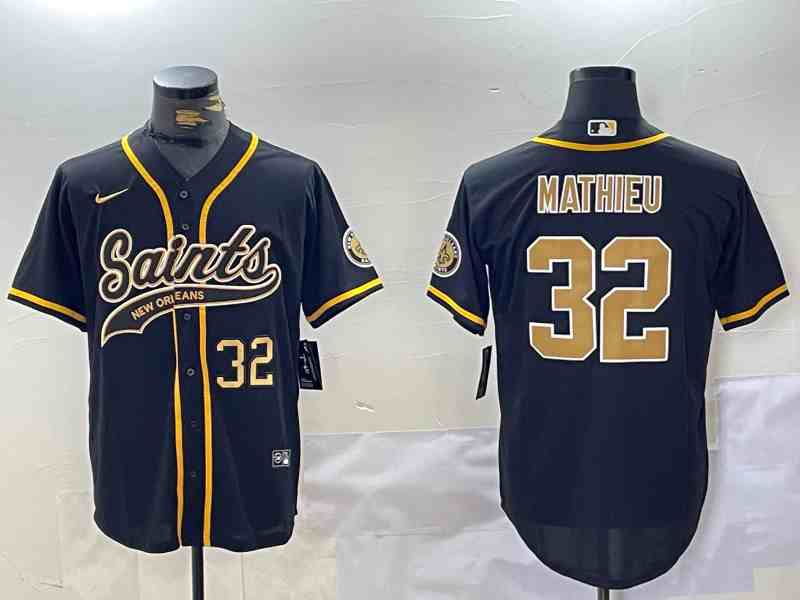 Men's New Orleans Saints #32 Tyrann Mathieu Black Cool Base Stitched Button Jersey-1