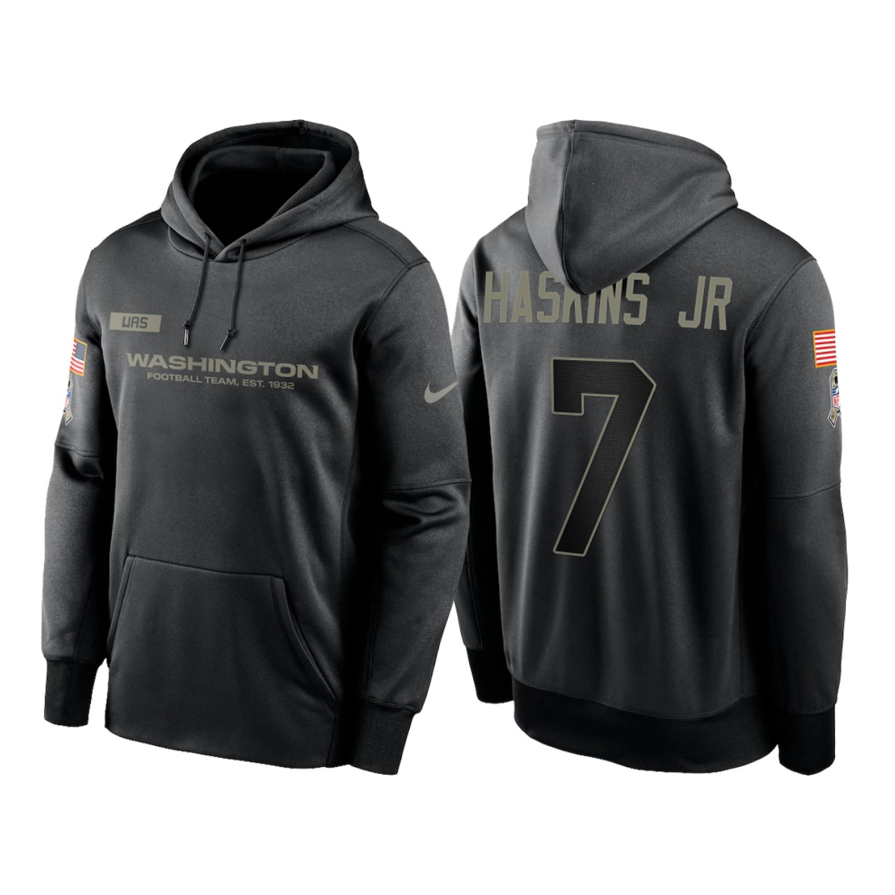 Men's Washington Football Team #7 Dwayne Haskins Jr. 2020 Black Salute To Service Sideline Performance Pullover Hoodie