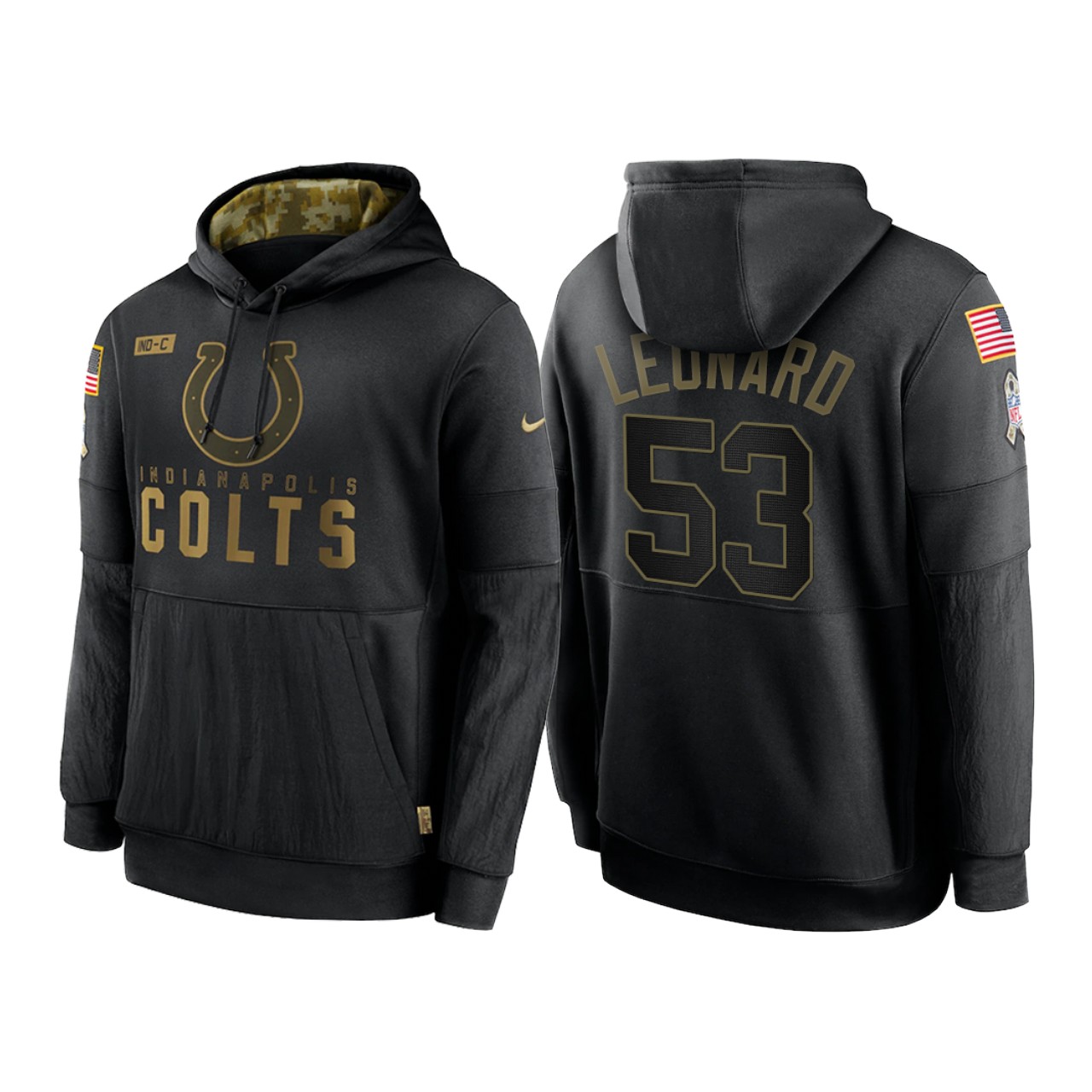 Men's Indianapolis Colts #53 Darius Leonard 2020 Black Salute To Service Sideline Performance Pullover Hoodie