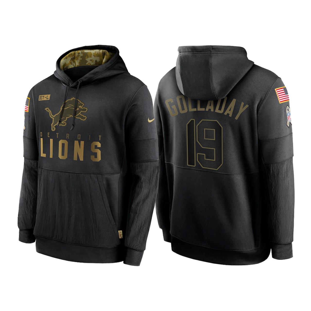 Men's Detroit Lions #19 Kenny Golladay 2020 Black Salute To Service Sideline Performance Pullover Hoodie