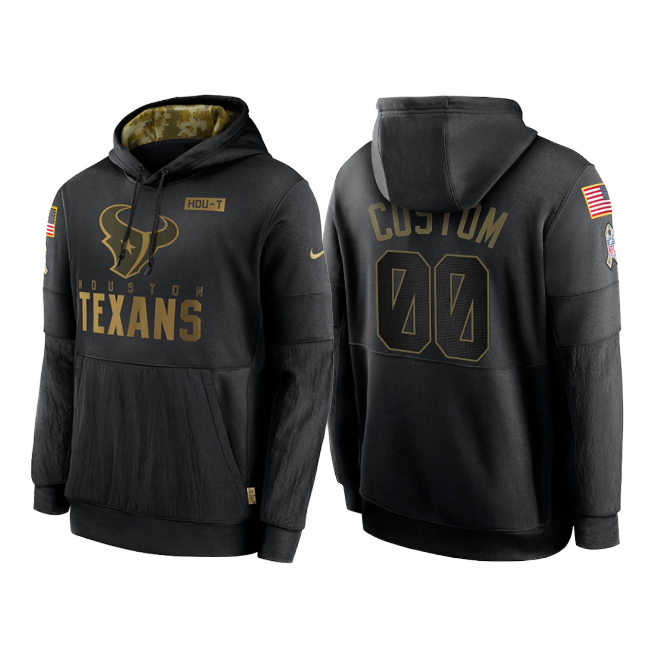 Men's Houston Texans ACTIVE PLAYER Custom 2020 Black Salute To Service Sideline Performance Pullover Hoodie