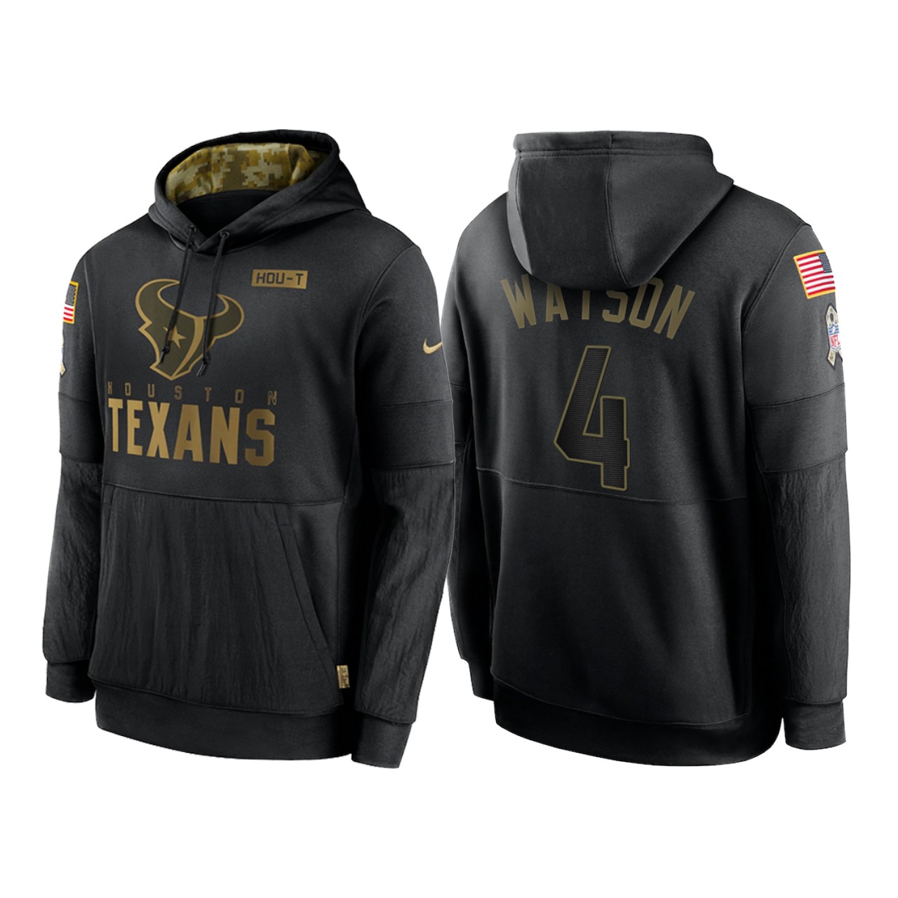 Men's Houston Texans #4 Deshaun Watson 2020 Black Salute To Service Sideline Performance Pullover Hoodie