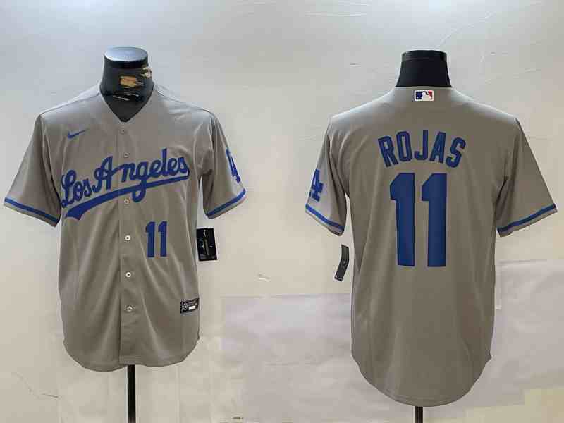 Men's Los Angeles Dodgers #11 Miguel Rojas Number Grey With los Cool Base Stitched Jerseys