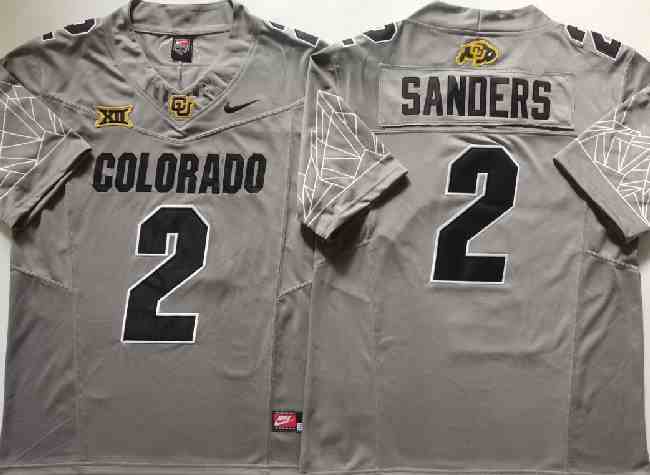Men's Colorado Buffaloes #2 Shadeur Sanders Grey 2024 With Big 12 XII Patch F.U.S.E Stitched Football Jersey