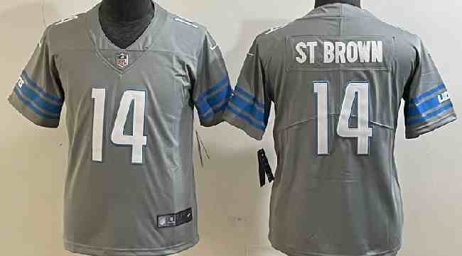 Youth Detroit Lions #14 Amon-Ra St. Brown Gray  Color Rush Limited Jersey