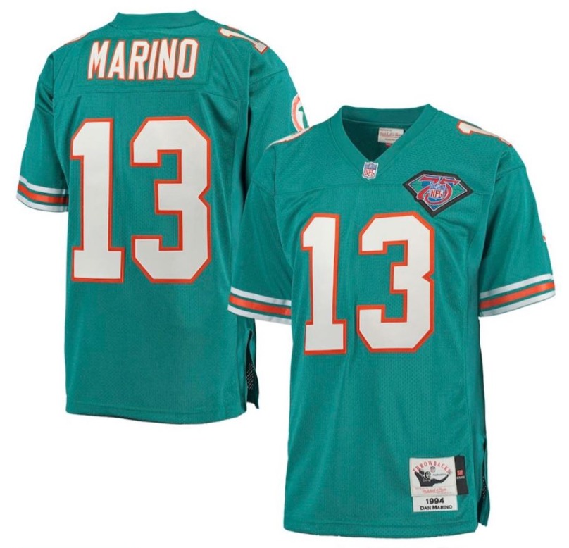 Men's Miami Dolphins #13 Dan Marino Active Player Custom Mitchell & Ness Aqua Throwback Jersey