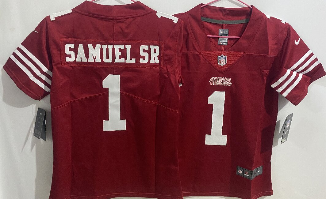 Women's San Francisco 49ers #1 Deebo Samuel Sr. Red Vapor Untouchable Stitched Jersey(Run Small)