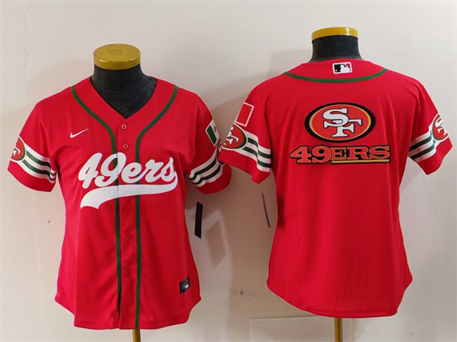 Women's San Francisco 49ers Team Big Logo Red Mexico With Patch Cool Base Stitched Baseball Jersey
