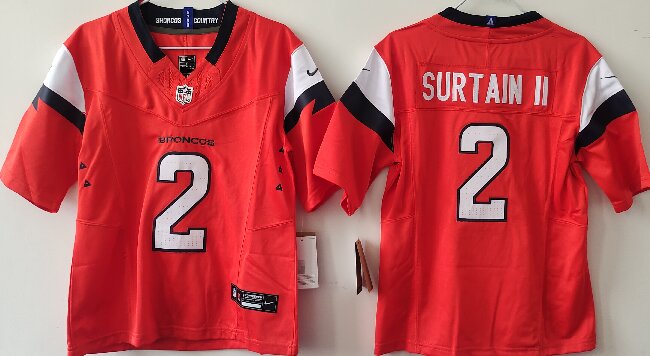 Women's Denver Broncos #2 Pat Surtain II Orange F.U.S.E. Vapor Stitched Jersey(Run Small)
