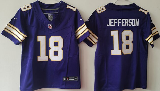 Youth Minnesota Vikings #18 Justin Jefferson Purple F.U.S.E Throwback Vapor Untouchable Limited Stitched Jersey(Run Small)