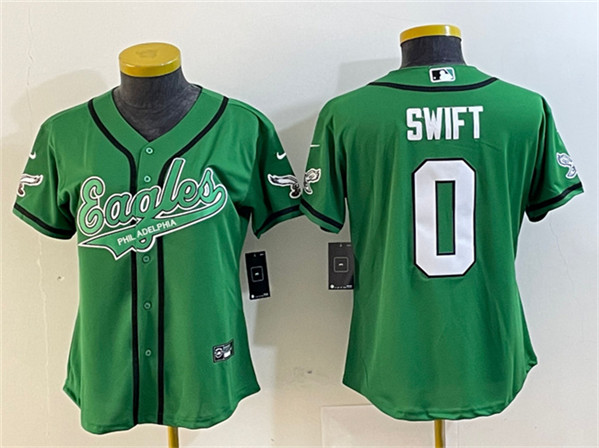 Youth Philadelphia Eagles #0 D’andre Swift Green Cool Base Stitched Baseball Jersey(Run Small)