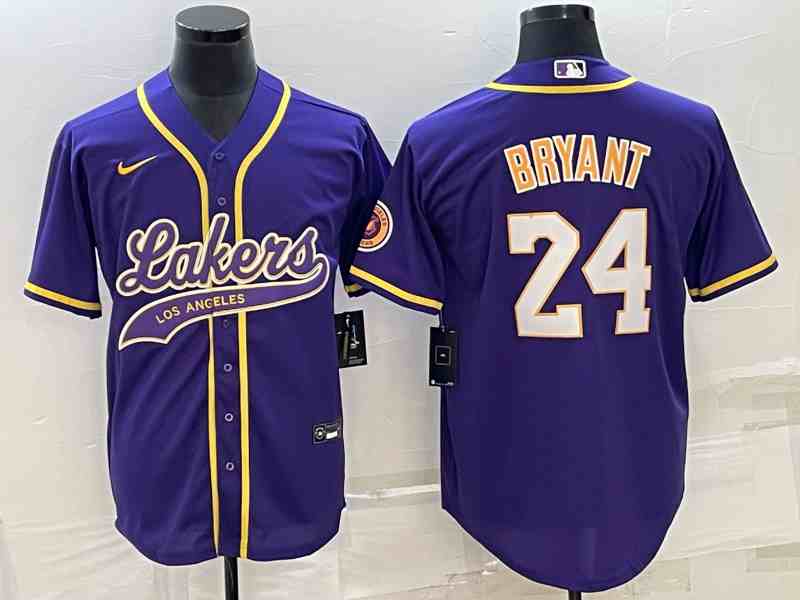 Men's Los Angeles Lakers #24 Kobe Bryant Purple Cool Base Stitched Baseball  Jersey
