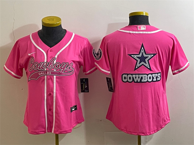 Youth Dallas Cowboys Pink Team Big Logo With Patch Cool Base Stitched Baseball Jersey(Run Small)
