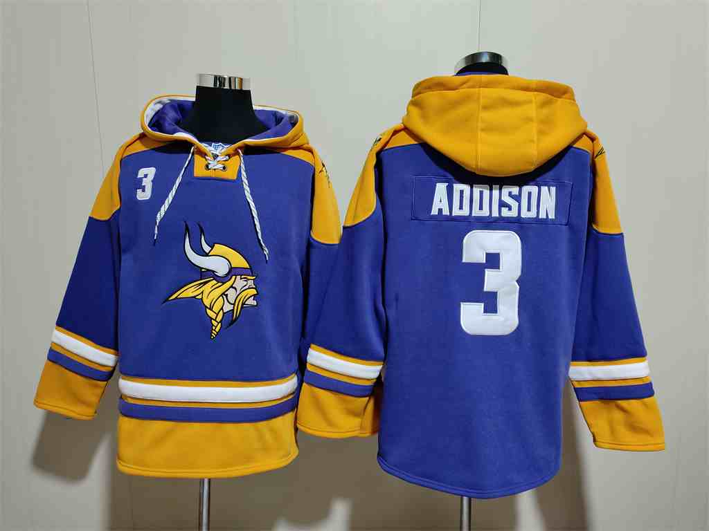 Men's Minnesota Vikings #3 Jordan Addison PurpleYellow Ageless Must-Have Lace-Up Pullover Hoodie