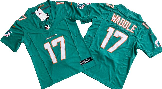 Women's Miami Dolphins #17 Jaylen Waddle Aqua F.U.S.E Vapor Untouchable Stitched Jersey(Run Small)