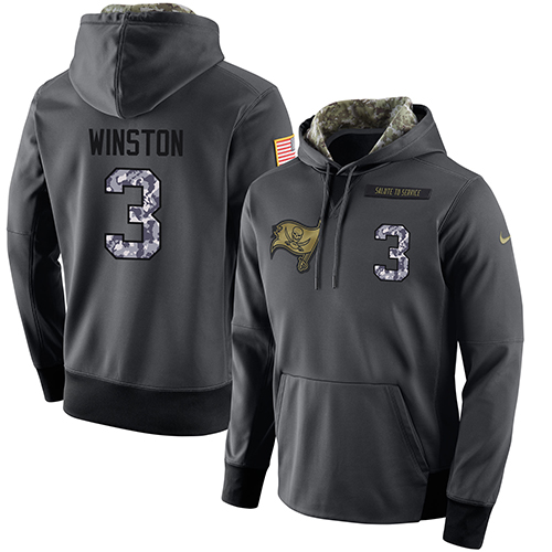 NFL Men's Nike Tampa Bay Buccaneers #3 Jameis Winston Stitched Black Anthracite Salute To Service Player Performance Hoodie